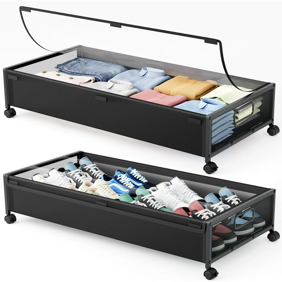 Cyan-gray 2 Pack Under Bed Storage Containers with Wheels and Lid C80242