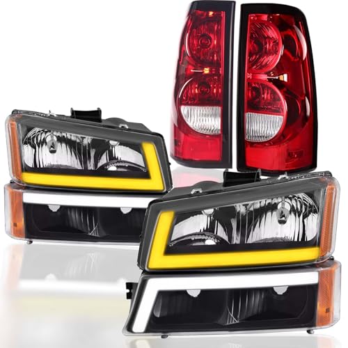 Headlights Assembly + Tail Lights Assembly Combo compatible with 2003-2006 Chevy Silverado V6621