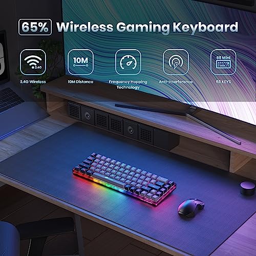 65% Wireless Gaming Keyboard, 68 Keys Ultra-Compact Anti-ghosting No-Conflict (Black-Grey) Q875272