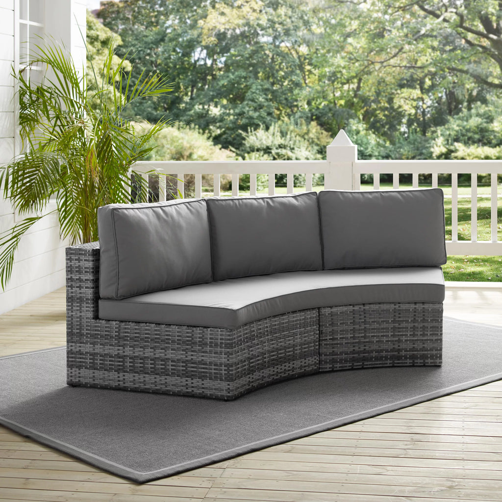 Gray Wicker Curved Patio Sectional Sofa X799313