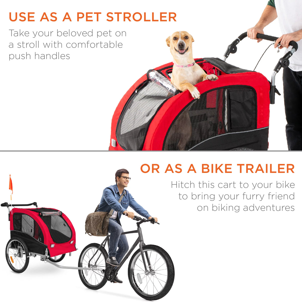 2-in-1 Dog Bike Trailer Pet Stroller Bicycle Carrier N24159