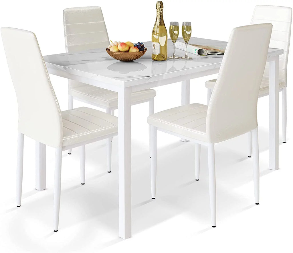 5 Pieces Dining Table Set with Faux Marble Top and 4 Chairs F431