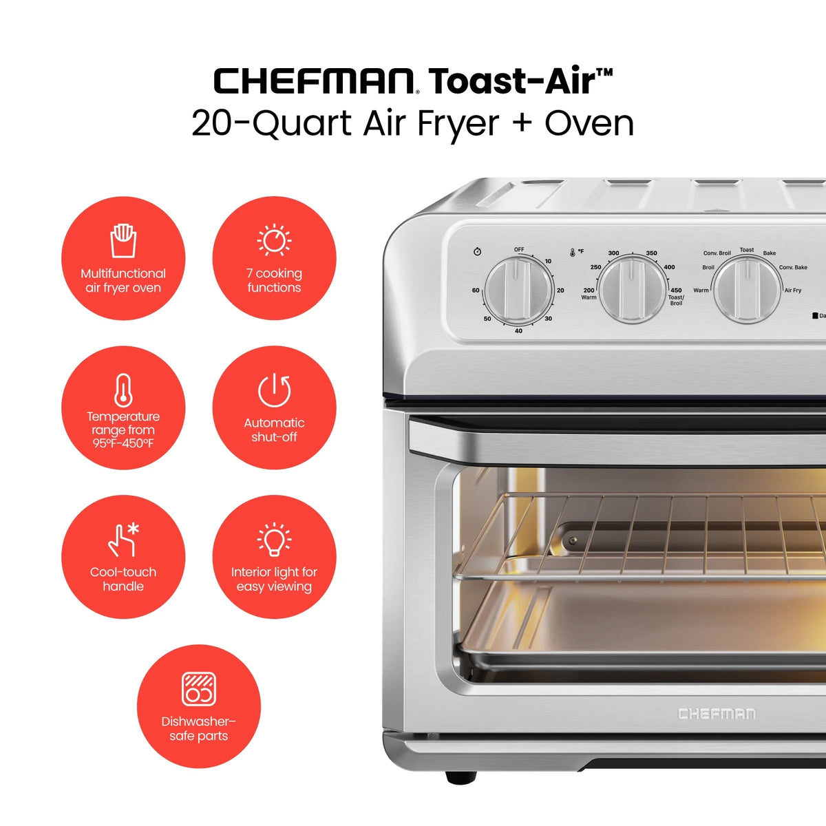 Air Fryer + Toaster Oven Combo, 20 Qt Stainless Steel C862717