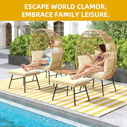 Oversized Wicker Egg Chair with Ottoman and Cushions J194