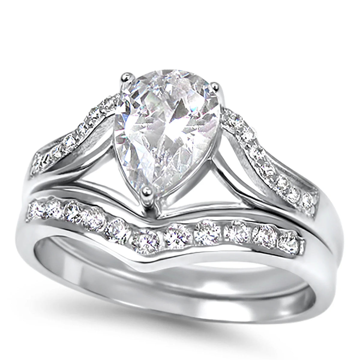 Vintage Simulated Diamond Silver Wedding Engagement Bridal Ring Set Size 6 X1914