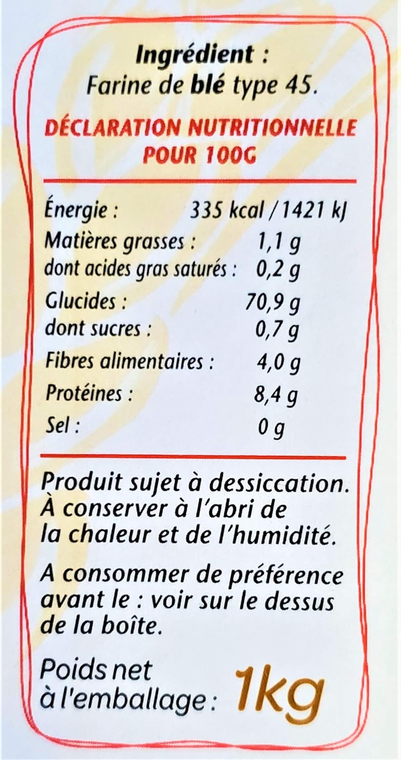 French T45 Supreme Wheat Flour (2 Pack, Total of 2kg) J705859