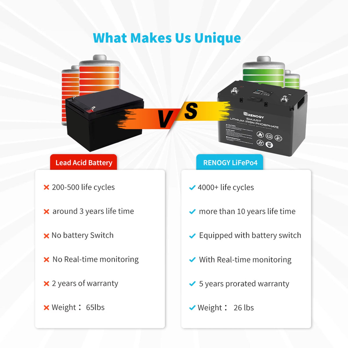 12V 100Ah LiFePO4 Deep Cycle Lithium Battery V849790