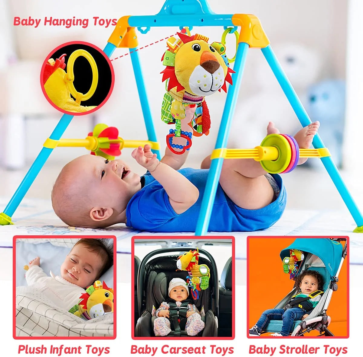 Lion Plush Infant Toy with Musical Box Stroller Hanging Toy Q75034
