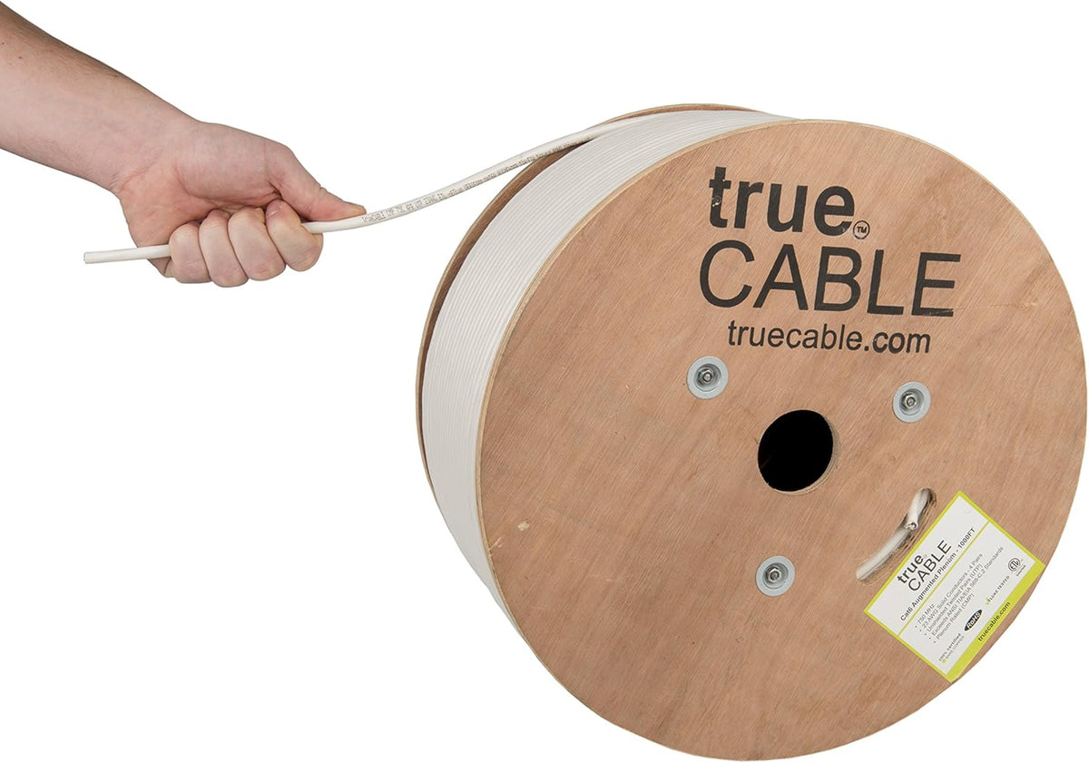Cat6A Plenum Bulk Ethernet Cable, 1000ft, White, 23AWG 4 Pair Solid Bare Copper, UTP Y4079