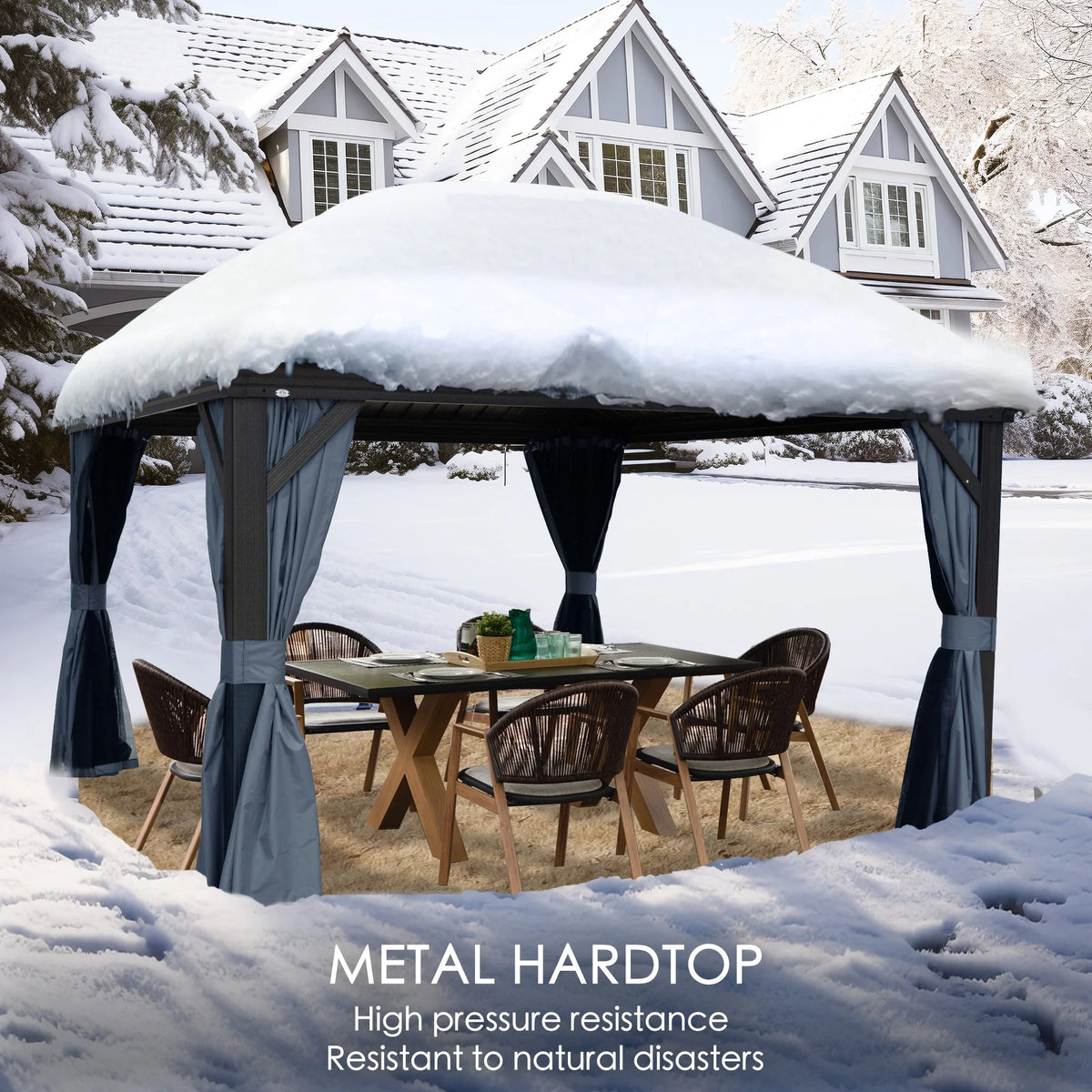 Hardtop Aluminum Gazebo with Mosquito Net and Privacy Sidewalls U221502
