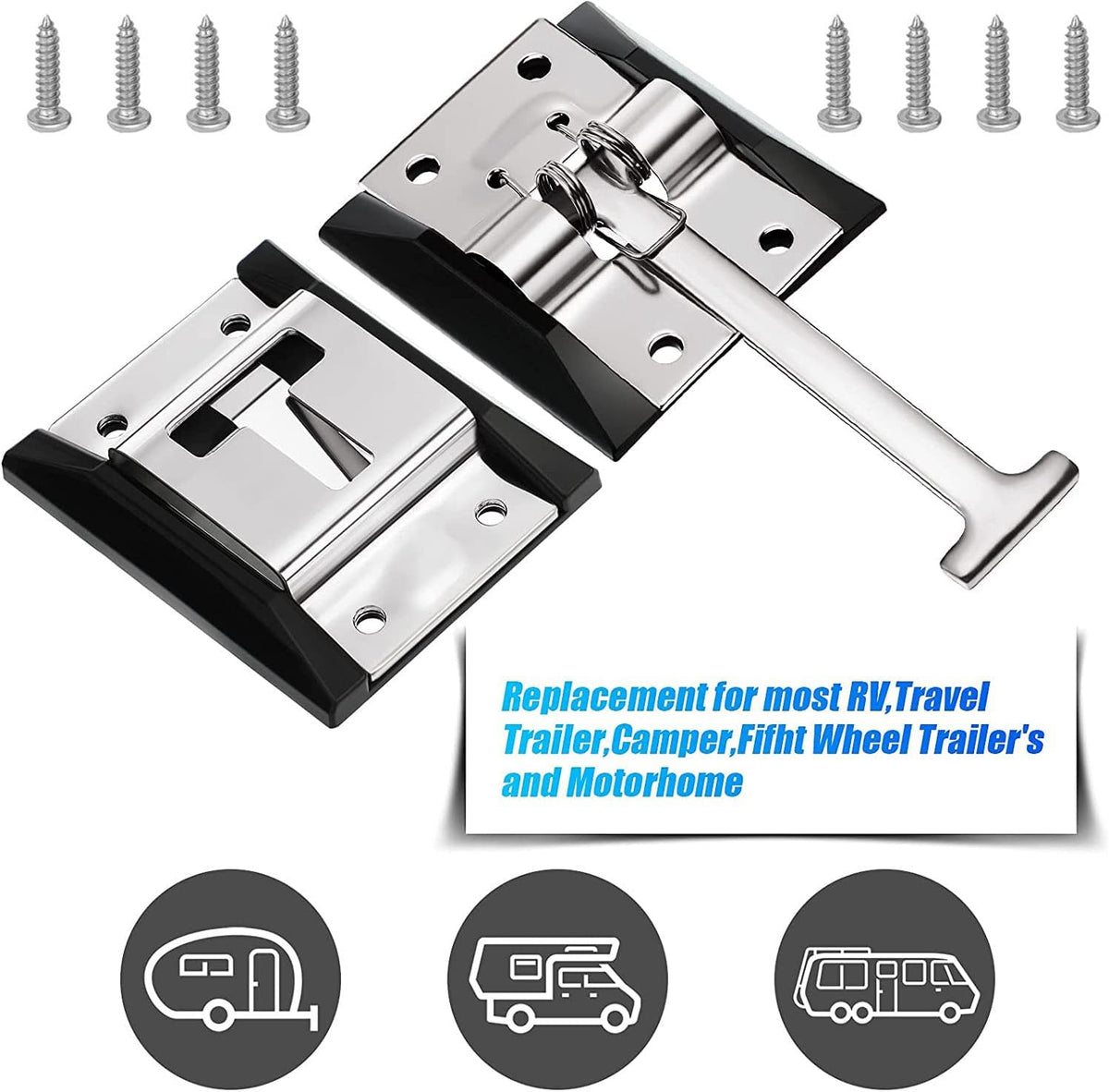 Rv Door Holder Metal T-Style Entry Door Catch 2 Pack with 16 304 Stainless Steel Screws M499