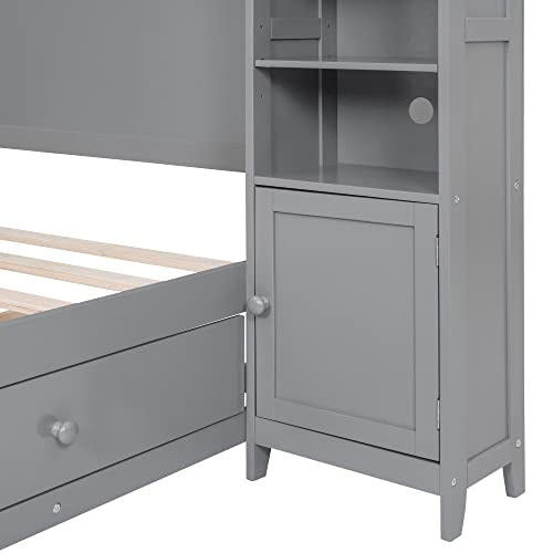 White Wood Full Murphy Bed with Shelf S550127