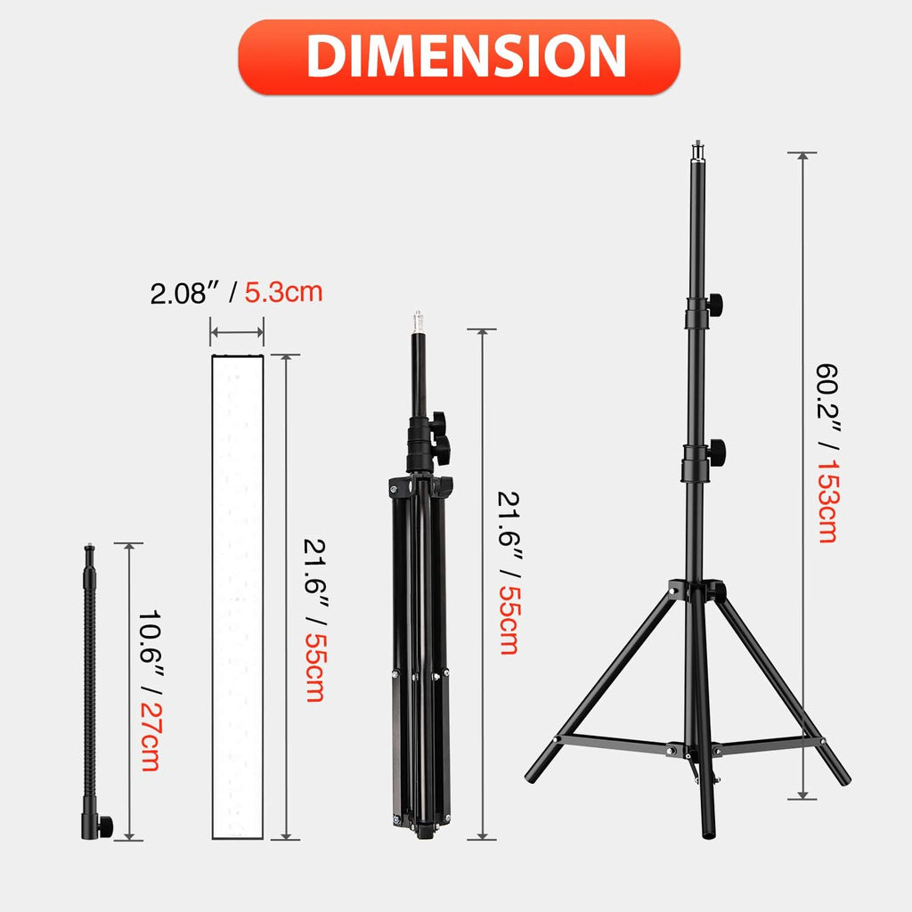 LED Video Light 2 Packs 5500K Dimmable with Tripod Stand S155