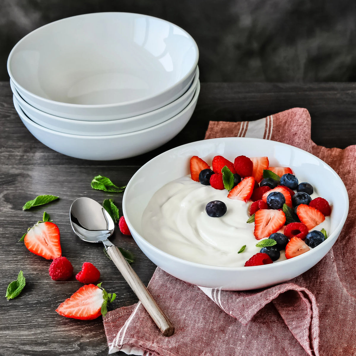 Porcelain Round Pasta Serve Bowls, Set of 4 F273
