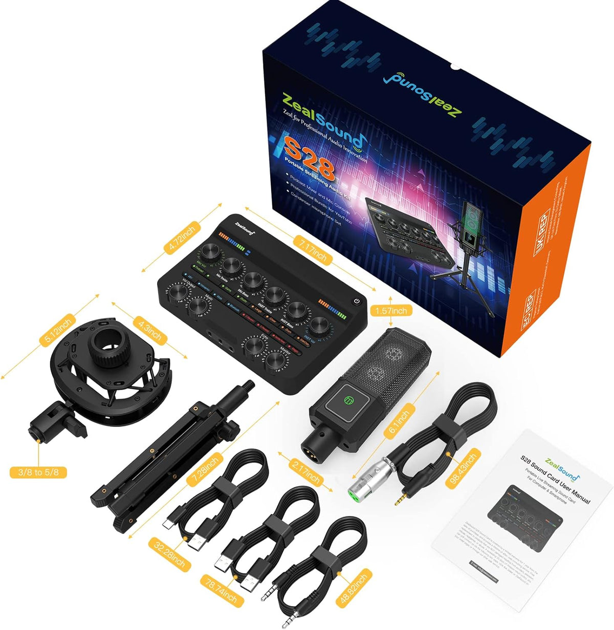 Audio Interface with DJ Mixer and Live Sound Card Kit, Podcast Equipment Bundle Sound Board with XLR Microphone, USB/Bluetooth, Pack of 2 I3434