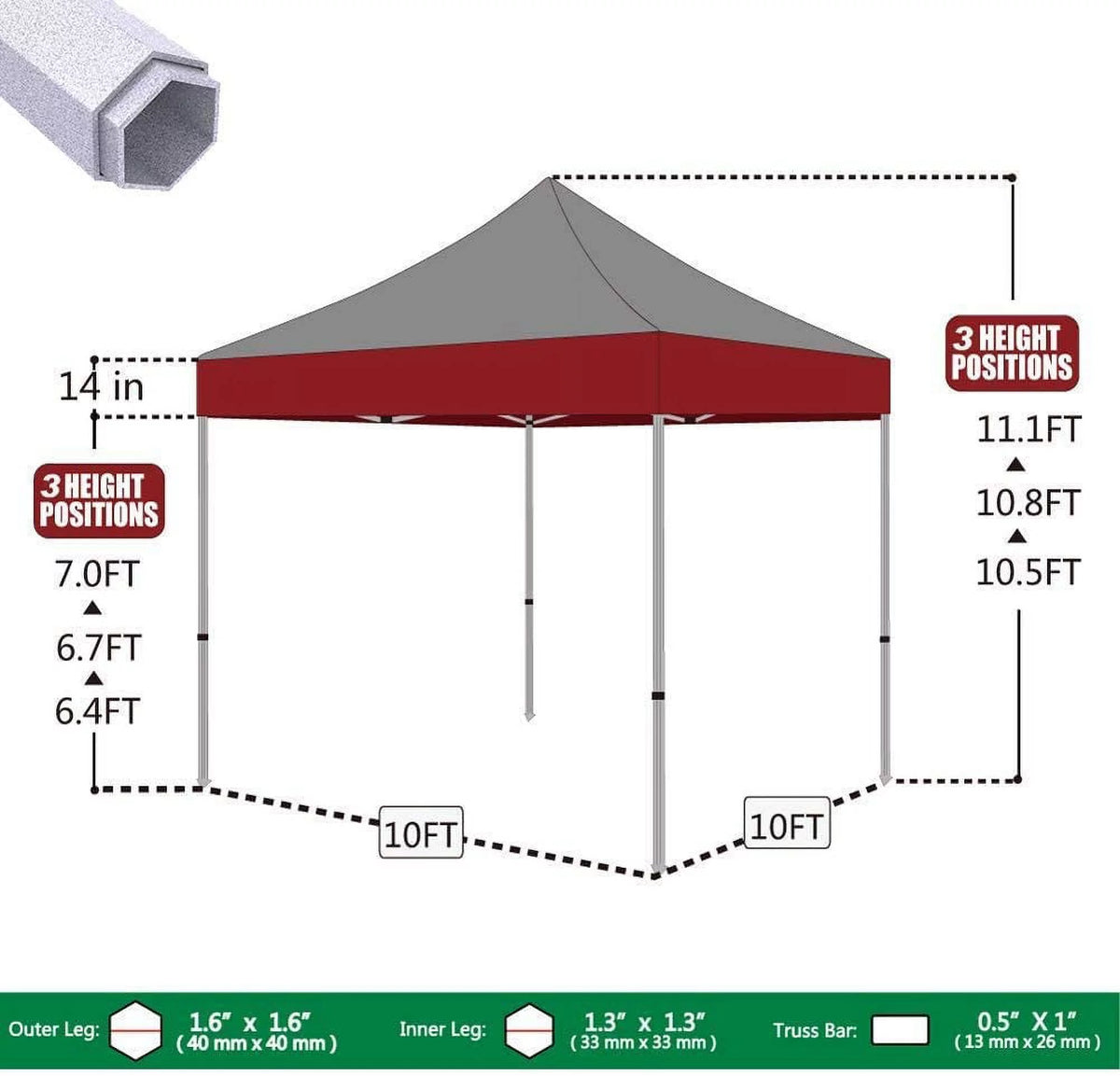 10x10 Ft Pop up Canopy Tent with Removable Sidewalls Q8465