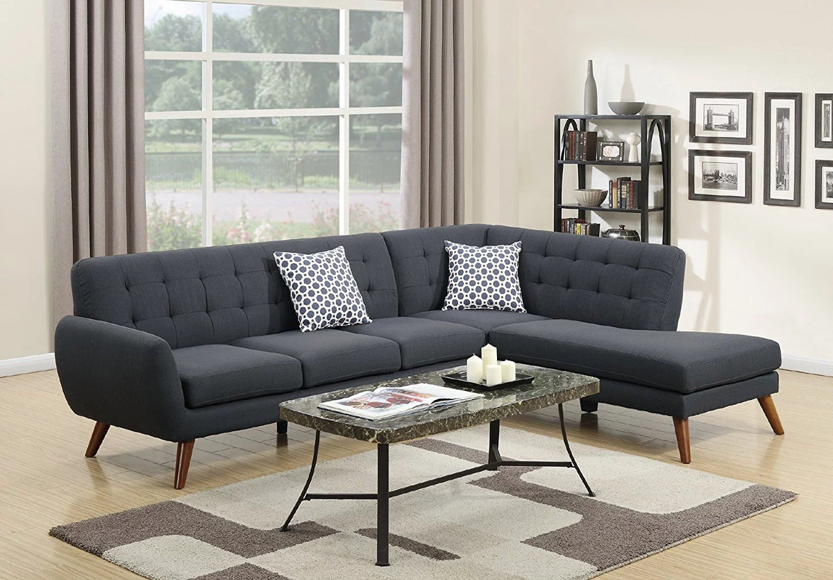 Ash Black Polyfiber Linen-Like Fabric Sectional Sofa Set S4177