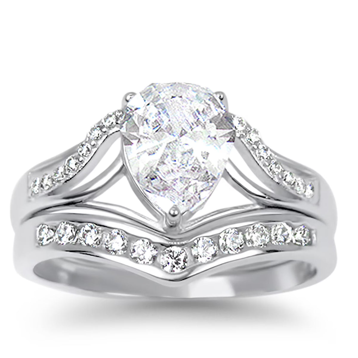 Vintage Simulated Diamond Silver Wedding Engagement Bridal Ring Set Size 6 X1914