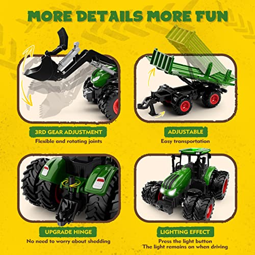 Remote Control Tractor Toy, Kids RC Tractor Set, Truck and Trailer Front Loader, Metal Car Head, 8 Wheel, Light Q938474