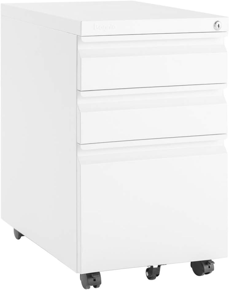 White 3 Drawer Rolling Metal File Cabinet V28920