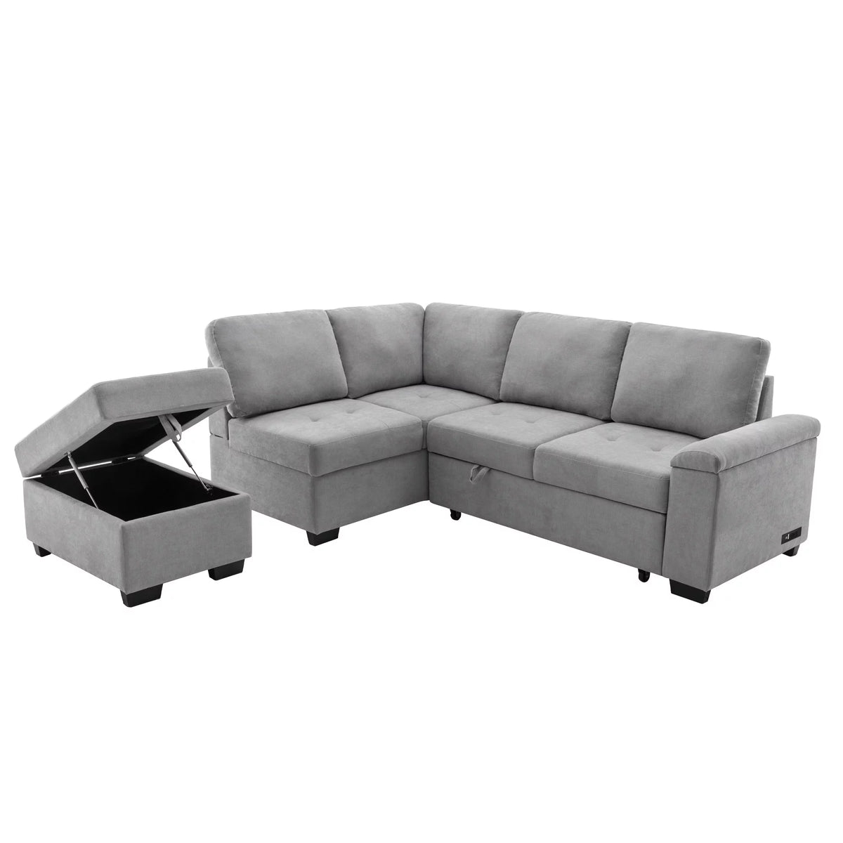 Gray L-Shape Sleeper Sectional Sofa with Storage Ottoman H587661