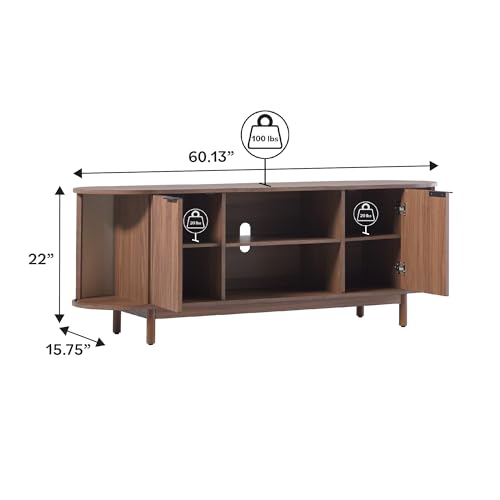 60 Inch Coastal Oak TV Stand with Sliding Doors R4724