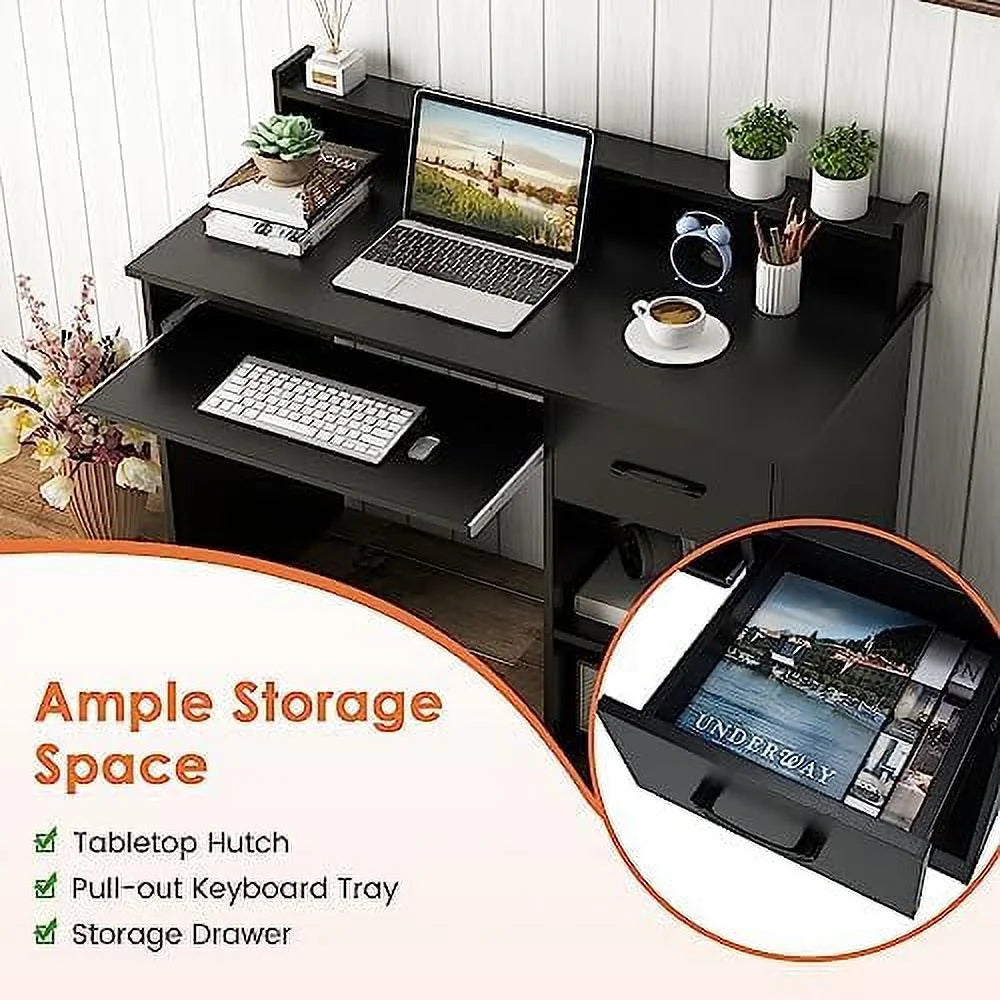 Computer Desk with Drawers, Hutch, Keyboard Tray & Adjustable F87563