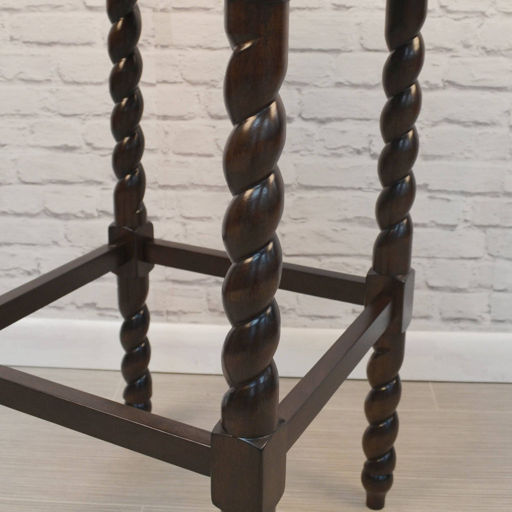 Cream Linen and Espresso Wood Twisted Leg Bar Stool Y11612