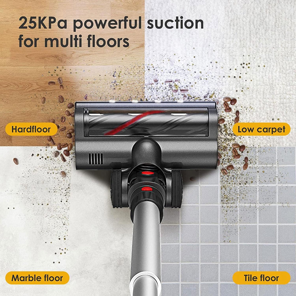 Cordless Vacuum Cleaner with Two Batteries, 25KPa Suction, Motorized Mattress Brush P4212