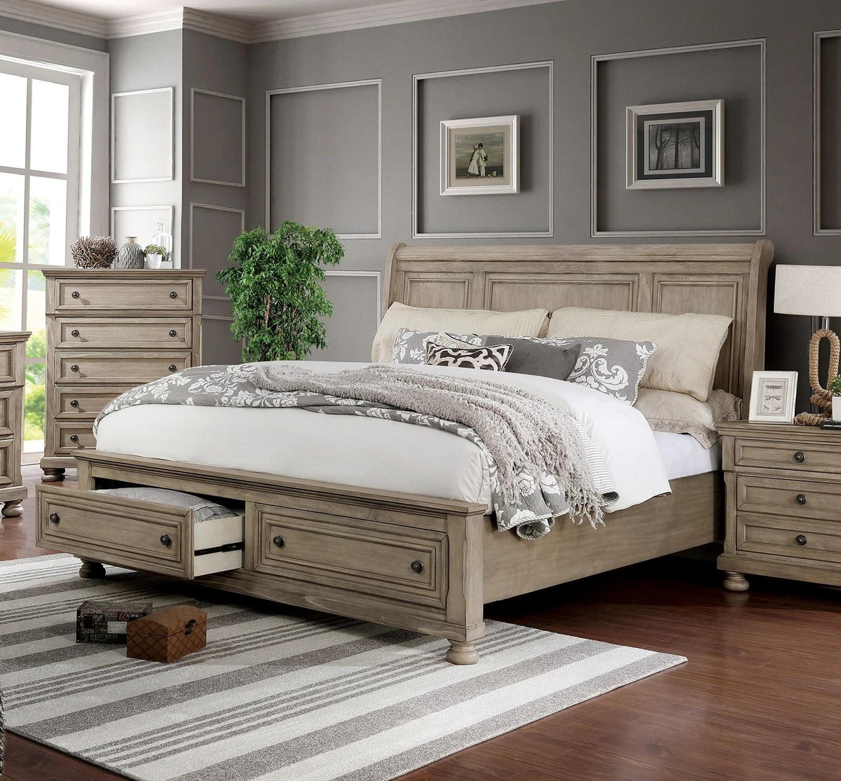 Gray Solid Wood King Bedroom Set 6pcs T6094