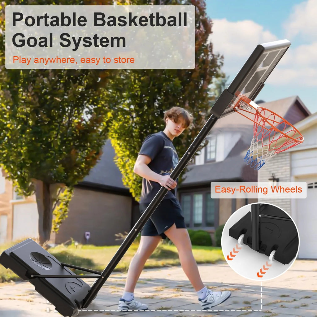 Height Adjustable Portable Basketball Hoop with Shatterproof PVC Backboard and 18 Rim A2259