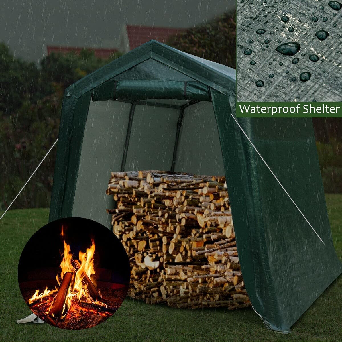 7 Ft x 12 Ft Outdoor Carport Patio Storage Shelter Metal Frame and Waterproof Ripstop Cover T709