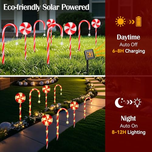 8 Pack Solar Candy Cane Pathway Lights H188206