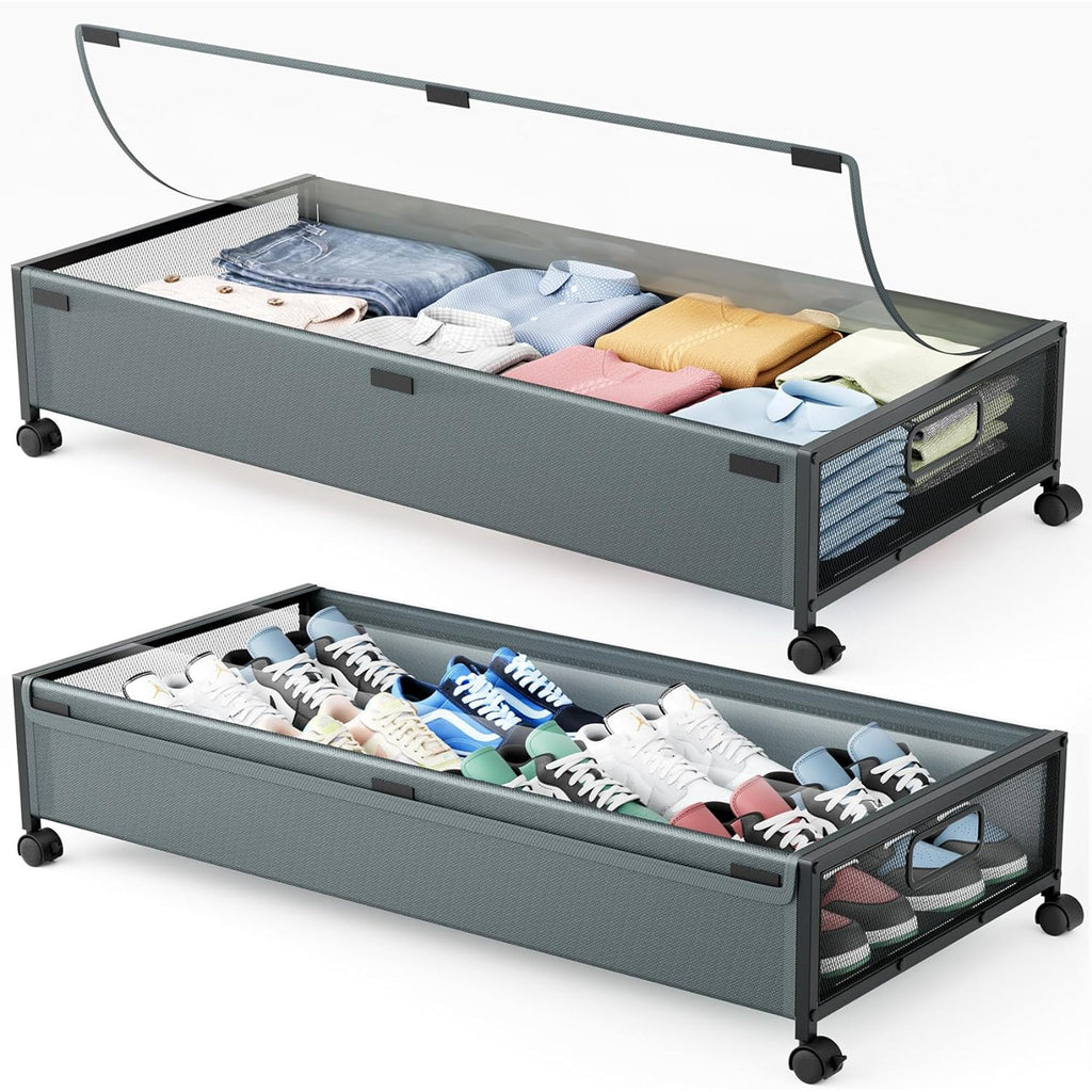Cyan-gray 2 Pack Under Bed Storage Containers with Wheels and Lid C80242