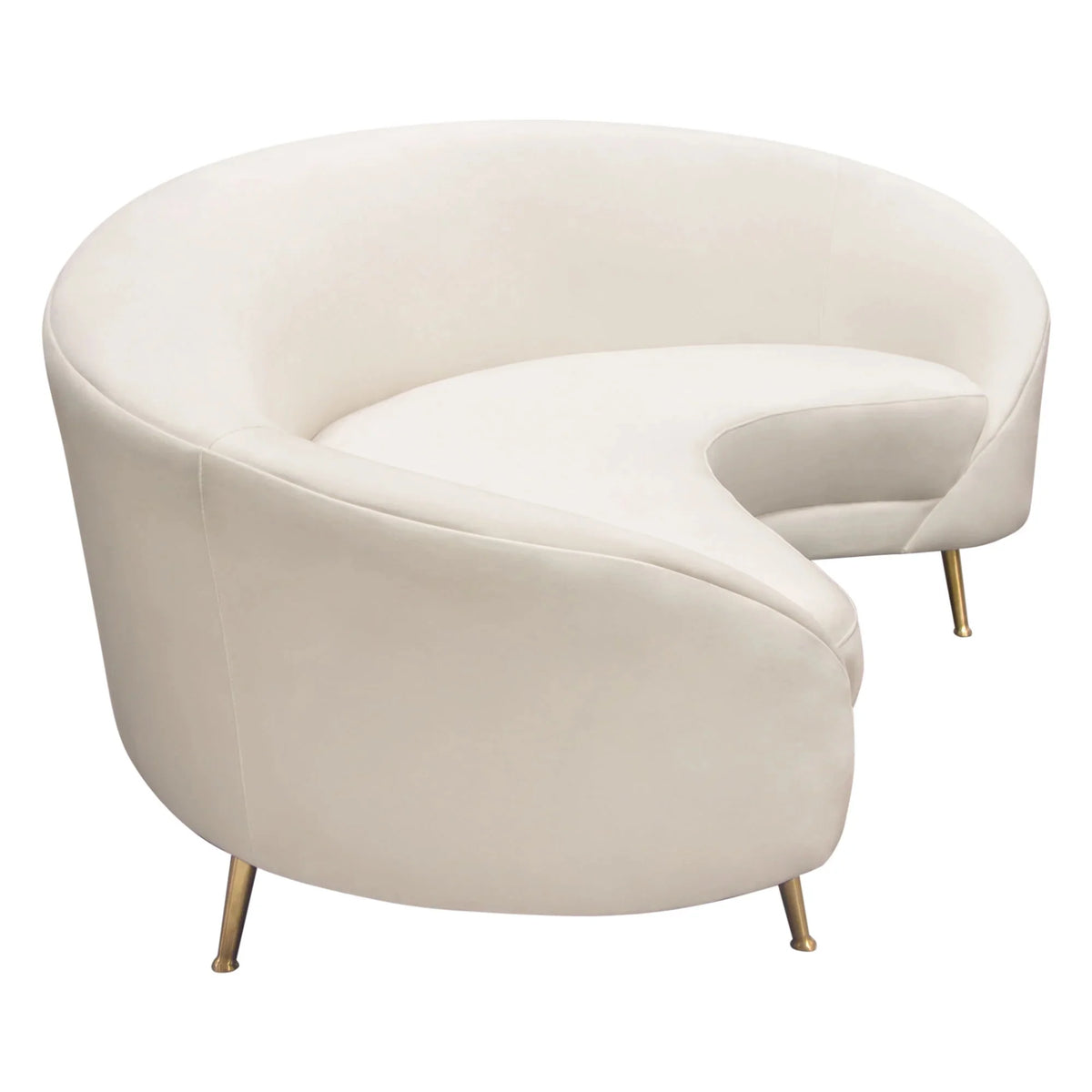 Light Cream Velvet Curved Sofa with Gold Metal Legs O981