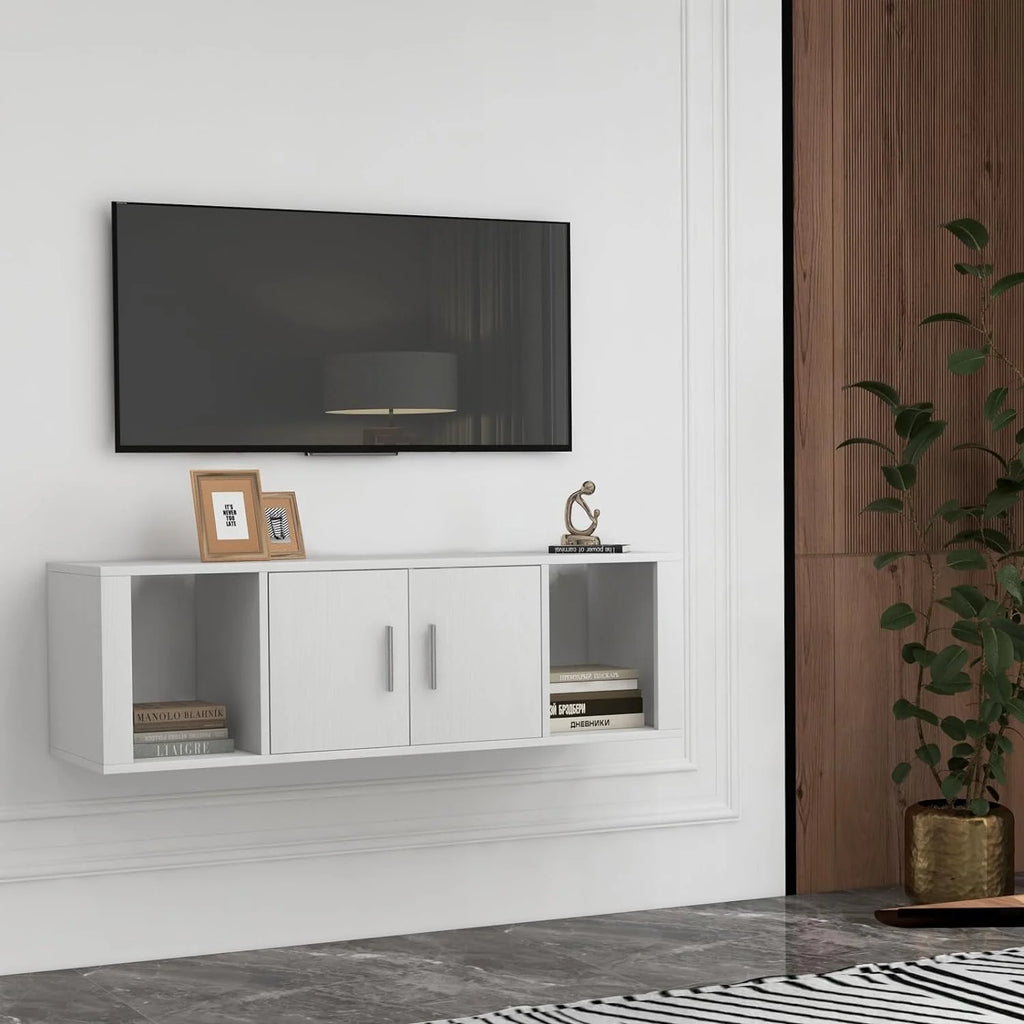 Wall Mounted Storage Cabinet 2 Cube Floating Desk with 2 Doors and 2 Open Shelves White Z1271
