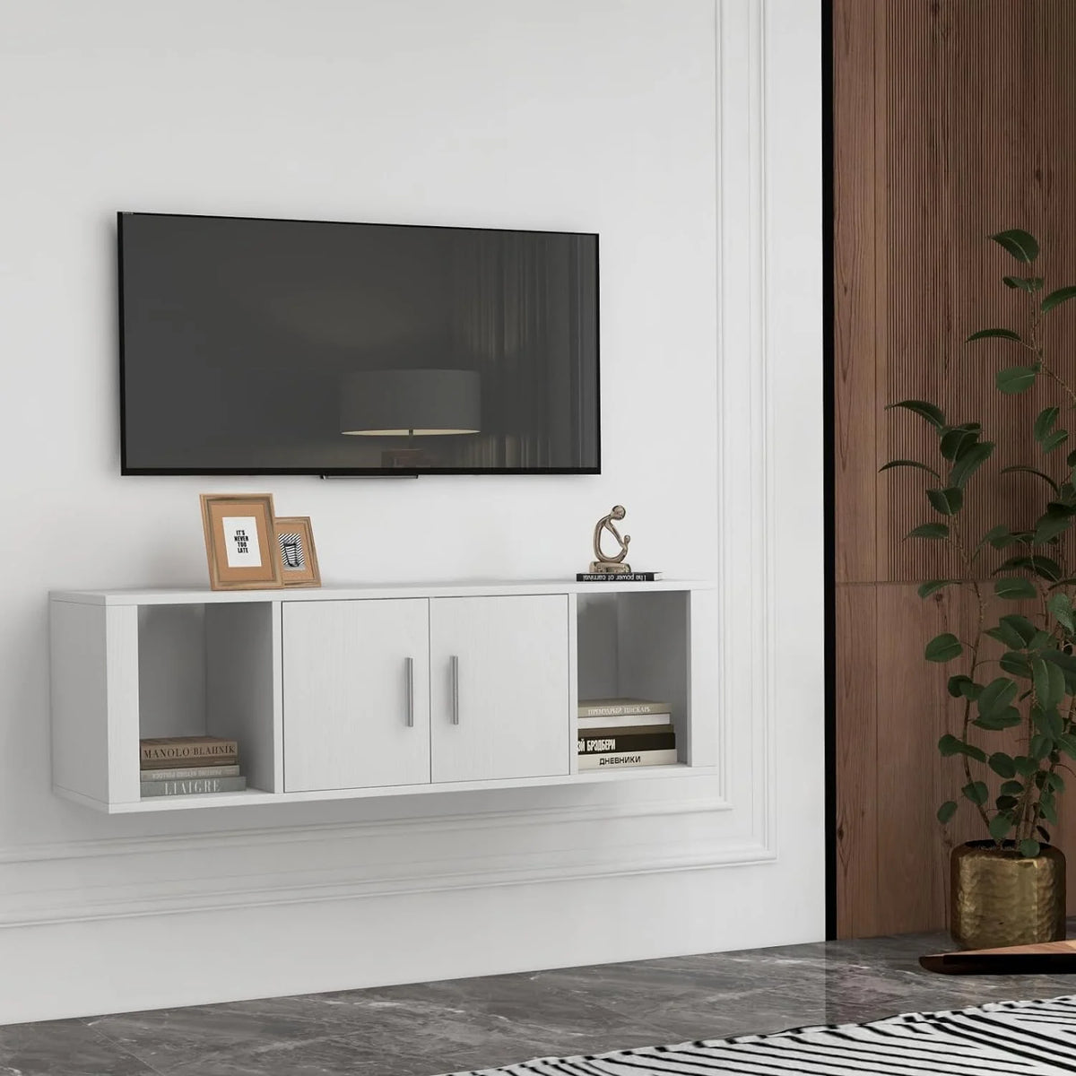 Wall Mounted Storage Cabinet 2 Cube Floating Desk with 2 Doors and 2 Open Shelves White Z1271