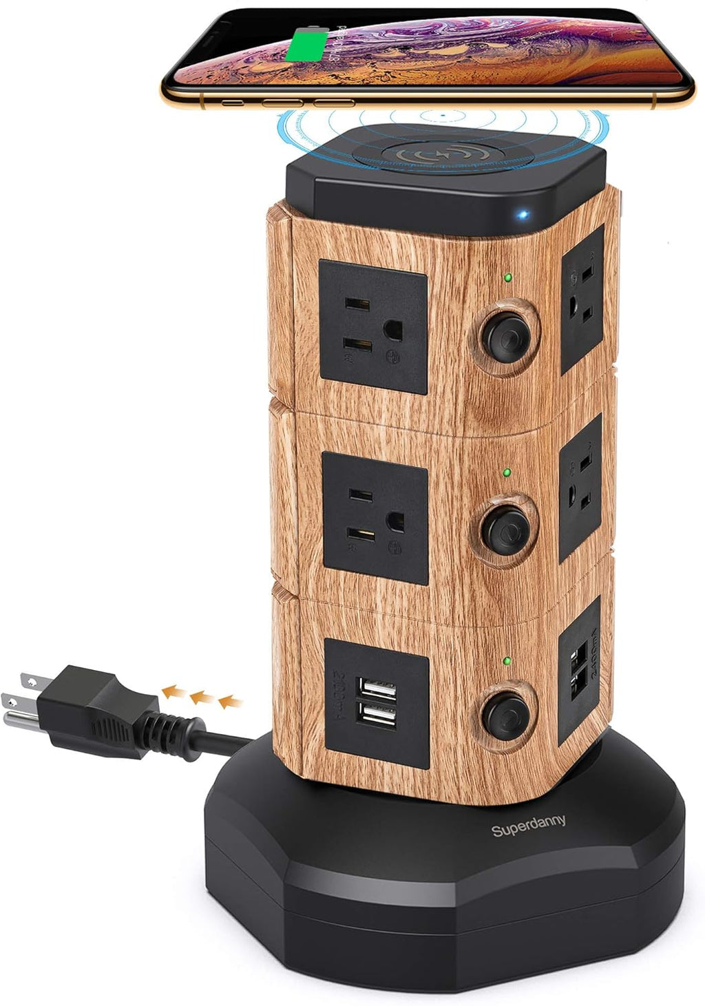 Gold 13A Surge Protector Tower with 10 AC Outlets and 4 USB Slots, Pack of 2 M709549