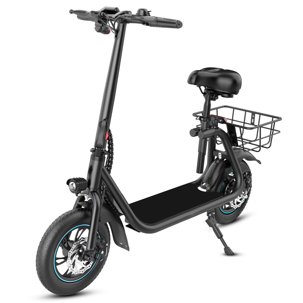 450W 36V Foldable Electric Scooter with Seat Basket 12 in Off-Road Tires Black W370