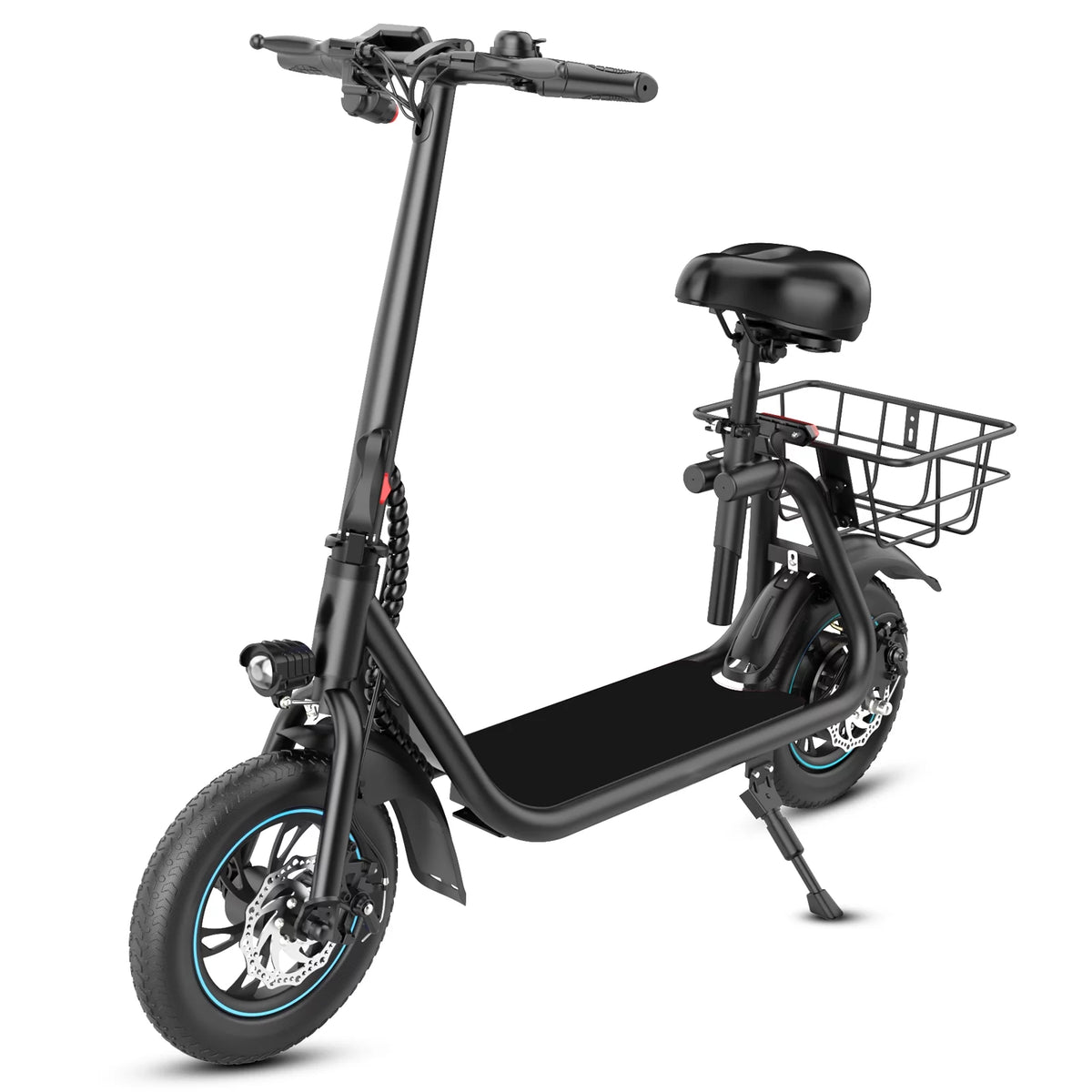 450W 36V Foldable Electric Scooter with Seat Basket 12 in Off-Road Tires Black W370