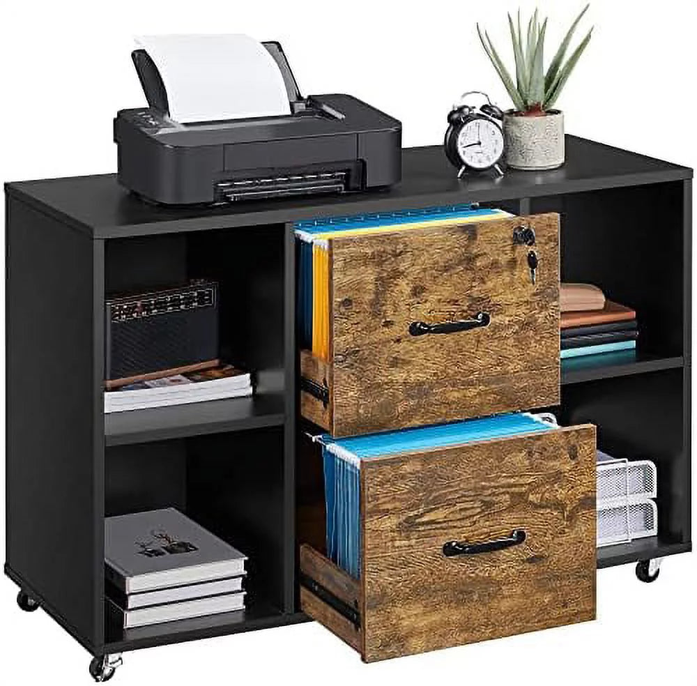 Black 2 Drawer Mobile File Cabinet with 4 Open Compartments D518