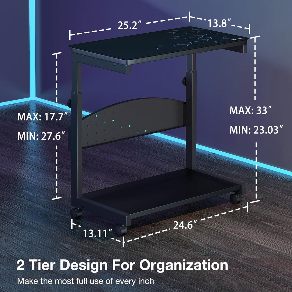 2-Tier Mobile Computer Tower Stand with Rolling Wheels B25225
