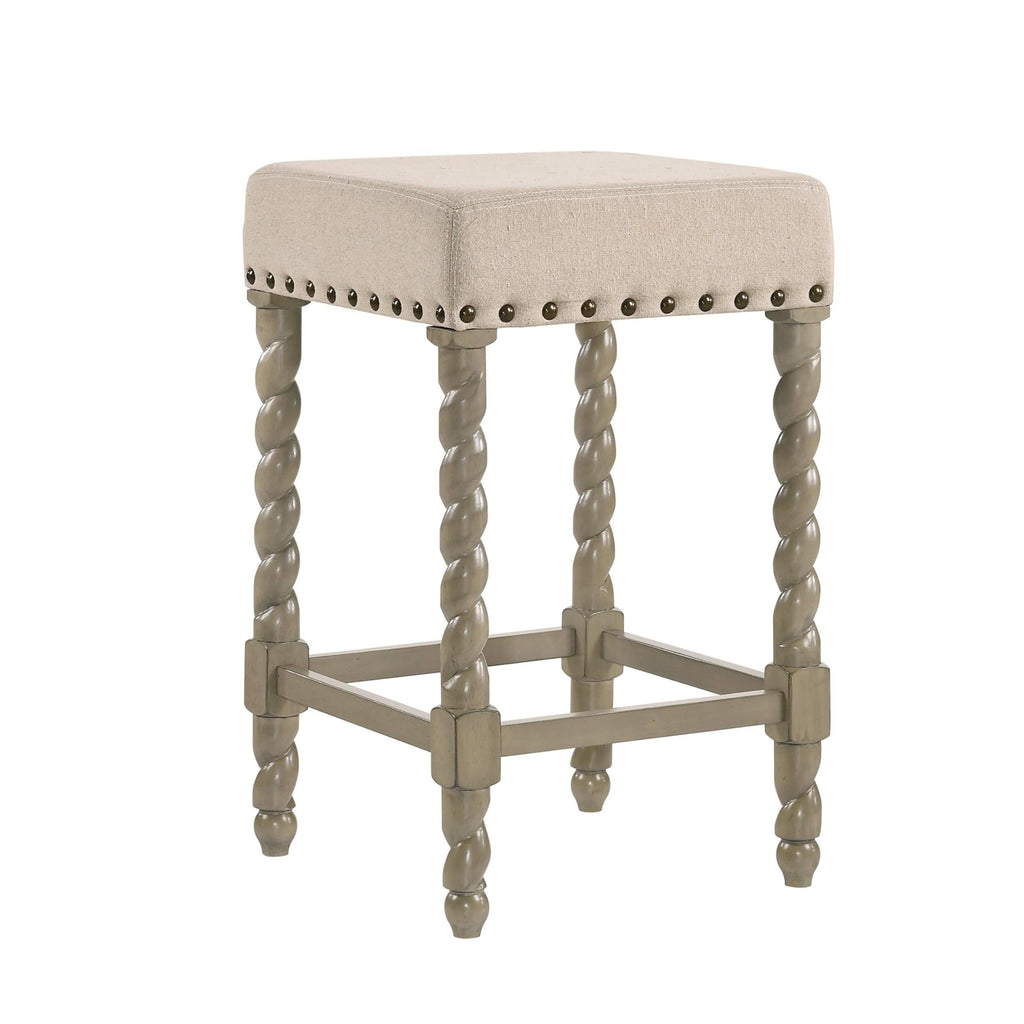 Cream Linen and Espresso Wood Twisted Leg Bar Stool Y11612