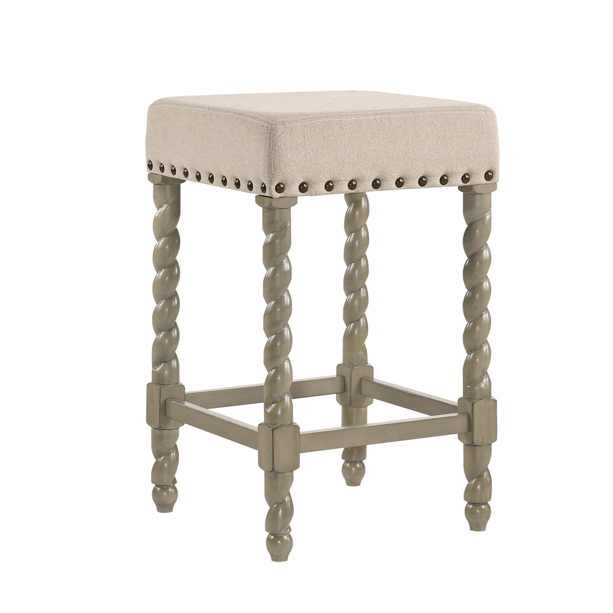 Cream Linen and Espresso Wood Twisted Leg Bar Stool Y11612