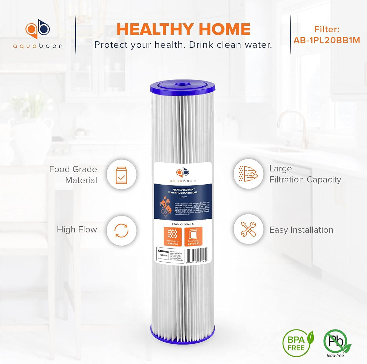 1 Micron 20 Pleated Sediment Water Filter Cartridge 2-Pack V30535