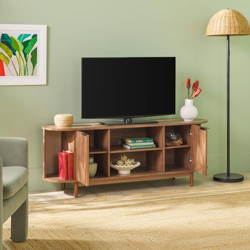 60 Inch Coastal Oak TV Stand with Sliding Doors R4724