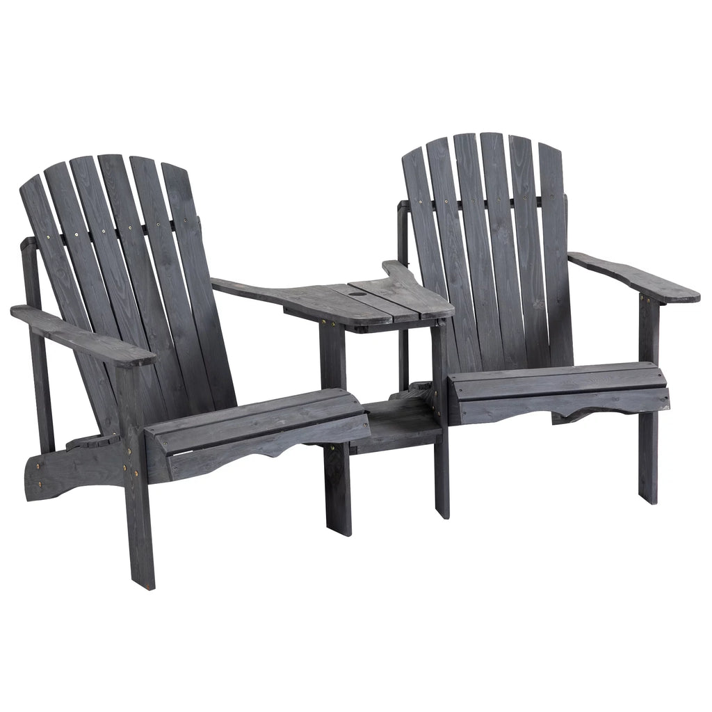 Grey 2 Wood Adirondack Chairs with Center Table R833