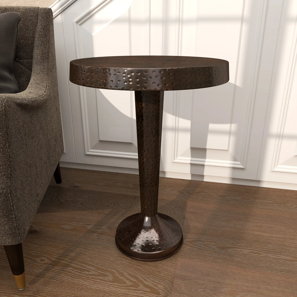 Aluminum Vintage Brown Pedestal Accent Table R664