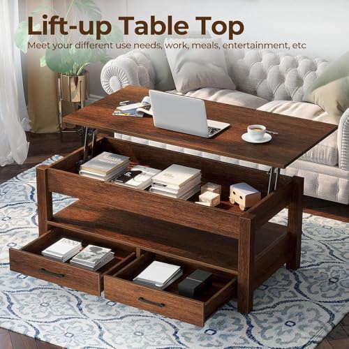 Lift Top Coffee Table with Drawers and Hidden Compartment T987