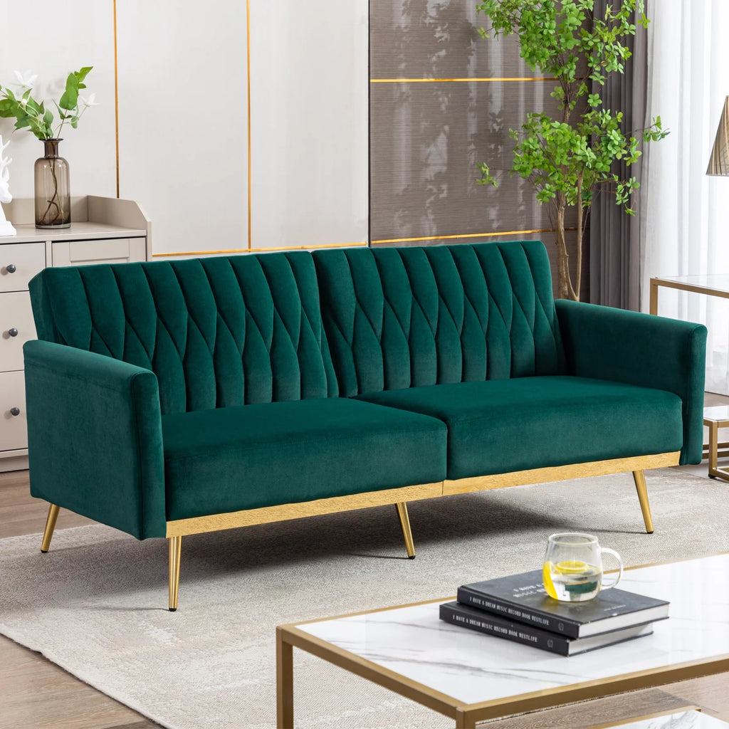 Green Velvet Convertible Futon Sofa Bed X576860